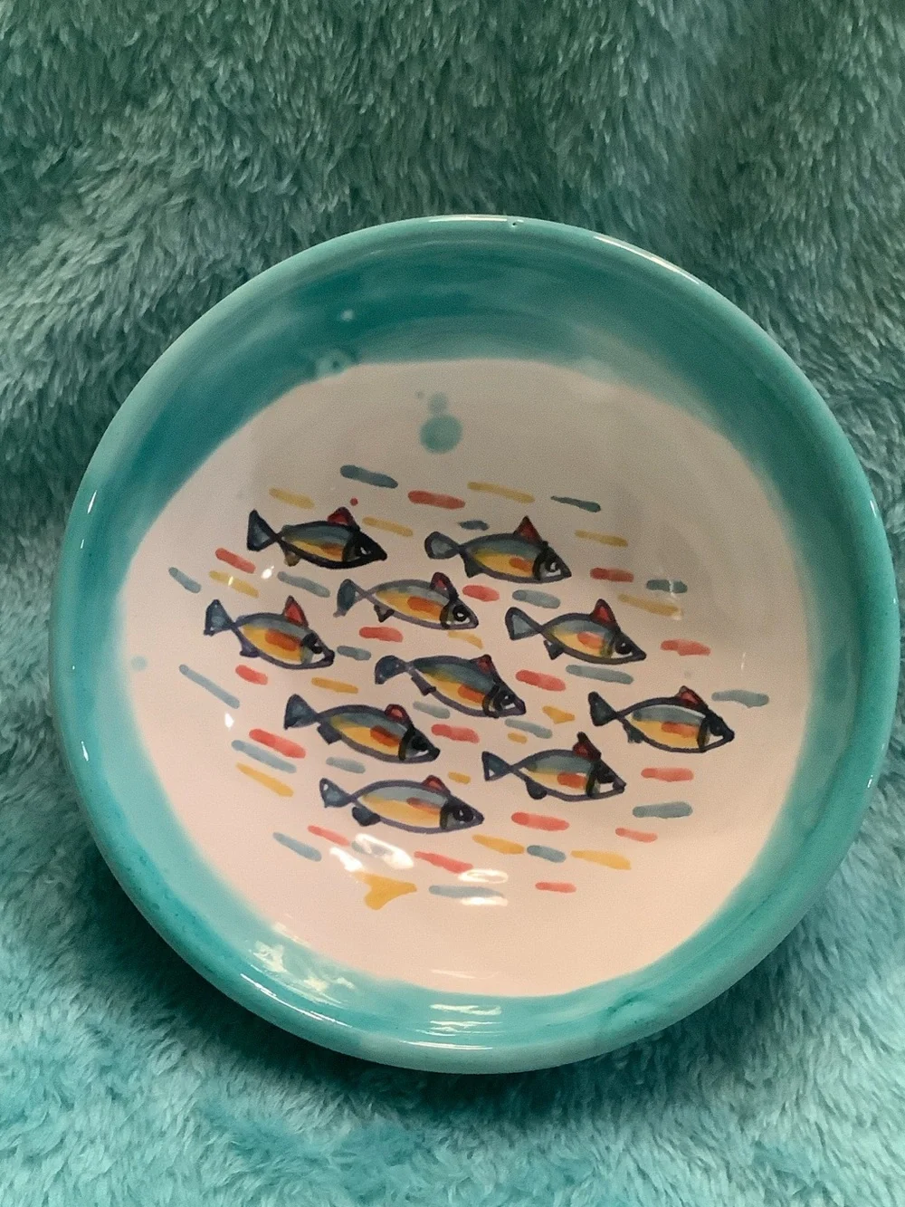 Taormina Italy Handcrafted Ceramic Turquoise Fish1 Serve Bowl NWT 5.25x5.25x2.5”